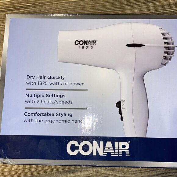 Conair 1875 Watt Mid-Size Styler Hair Dryer, White. New. - Picture 2 of 4